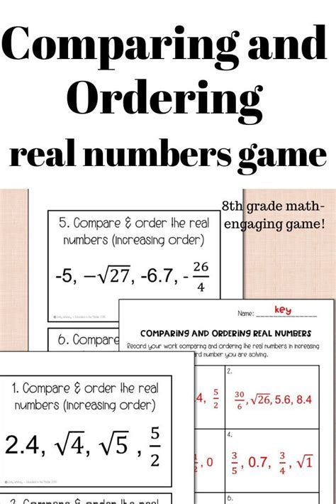 ordering real numbers worksheet with answers